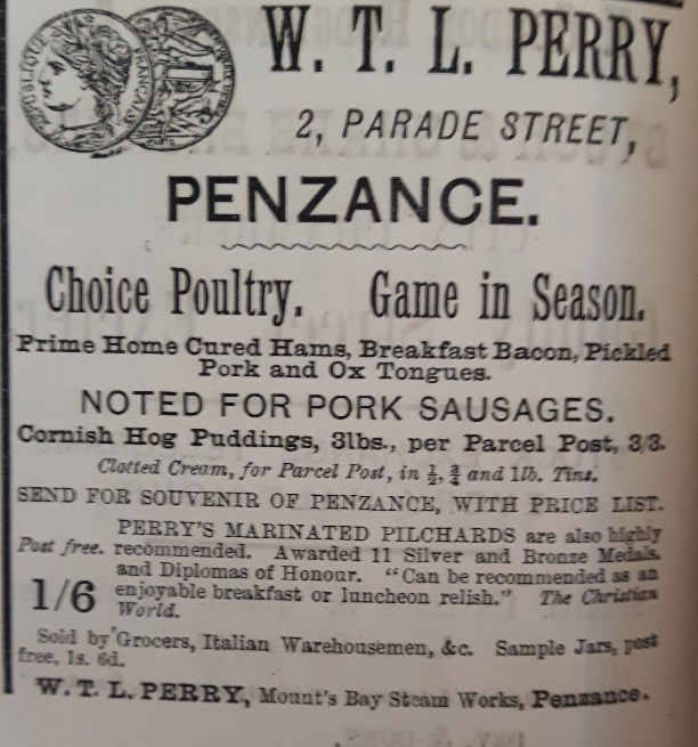 Perry's of Parade Street, Penzance (from the Post Office Directory for Devon and Cornwall 1878)
